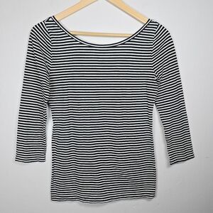 J.Crew Women's Stripe Top 3/4 Sleeves Size Small Black White Chic Classic Office